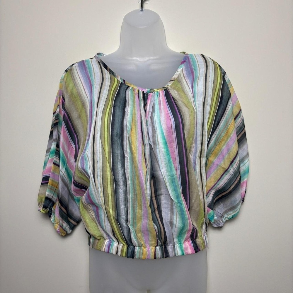 Devotion Twins Colorfull Vertical Striped Elastic Cuffs Boho Blouse Womens Small